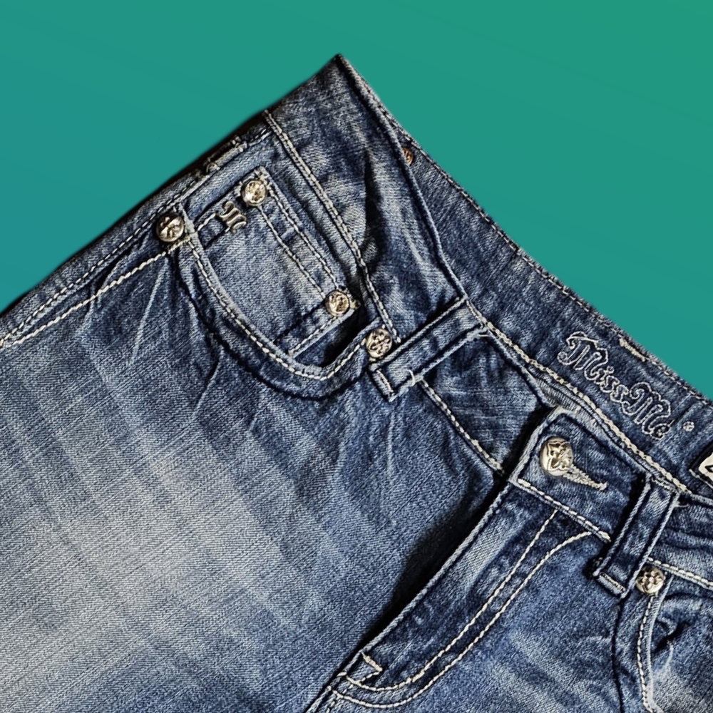 Miss Me Blue Ankle Cropped Jeans with Distressed Finish - Picture 5 of 9